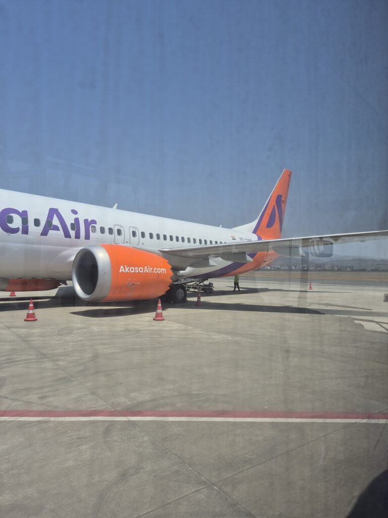 Akasa Air Boeing 737 MAX parked on the apron at Navi Mumbai International Airport