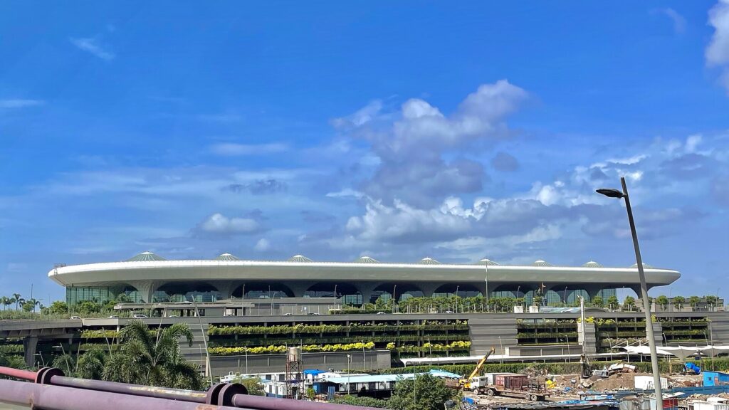 Terminal 2 of Chhatrapati Shivaji Maharaj International Airport in Mumbai seen from the road