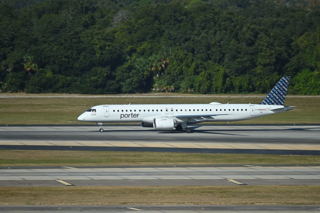 Porter Airlines Embraer E195-E2 registration C-GKQK on the runway at Tampa International Airport