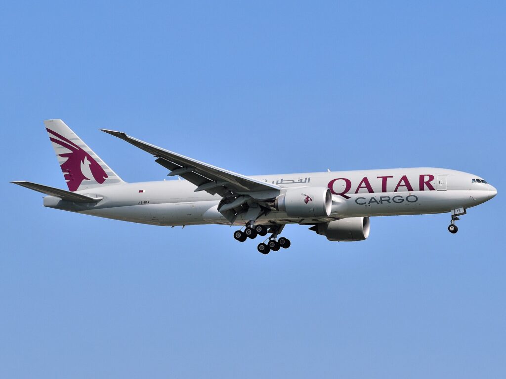 Qatar Airways Cargo Boeing 777F registration A7-BFL approaching New York JFK airport