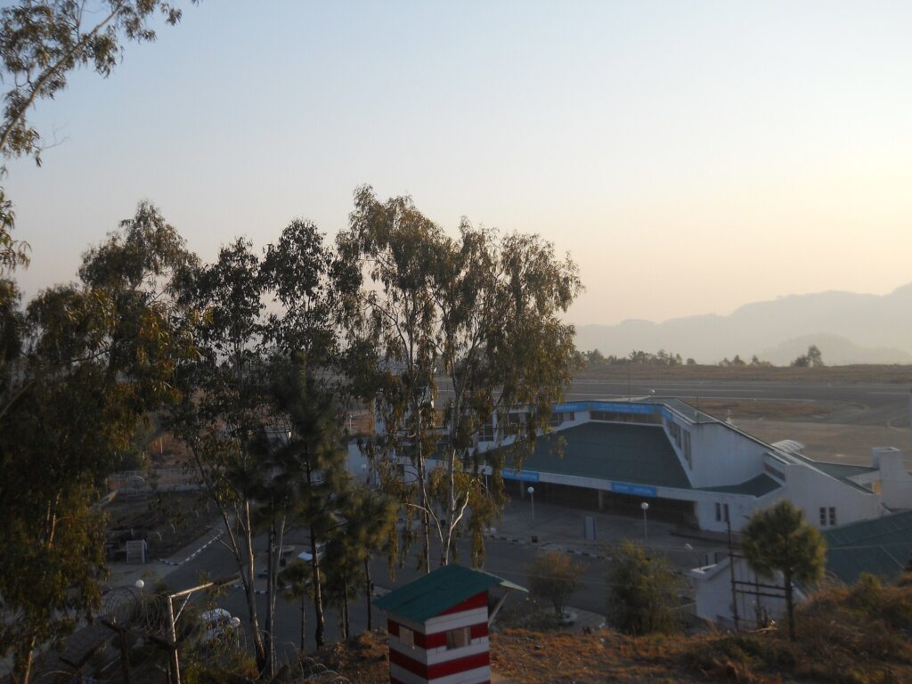 Shimla Airport at Jubbarhatti, a small hilltop airport with a short runway surrounded by forested hills