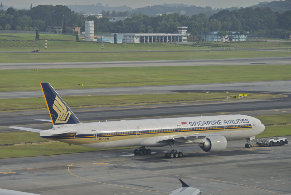 Singapore Airlines Boeing 777-300ER registration 9V-SWM taxiing at Singapore Changi